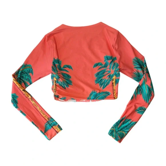 Maaji Cali Sunset Ada Long Sleeve Bikini Top Size Small Reversible Coral Orange - Picture 3 of 10